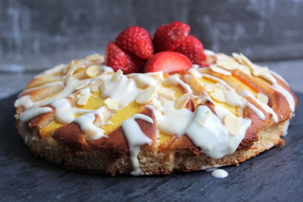 Strawberry, Nectarine & Almond Picnic Cake Indulging Innocently