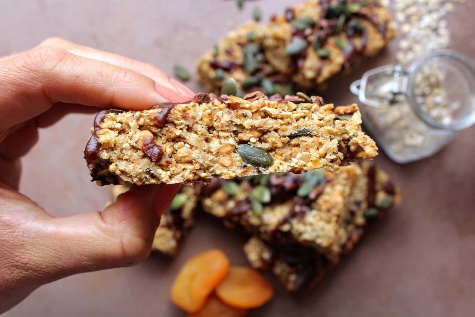 Apricot, Chocolate & Pumpkin Seed Energy Bars Indulging Innocently